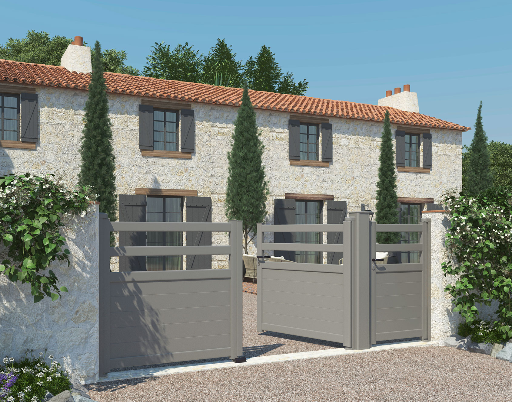 portail semi plein aluminium battant atlantia gris 7045